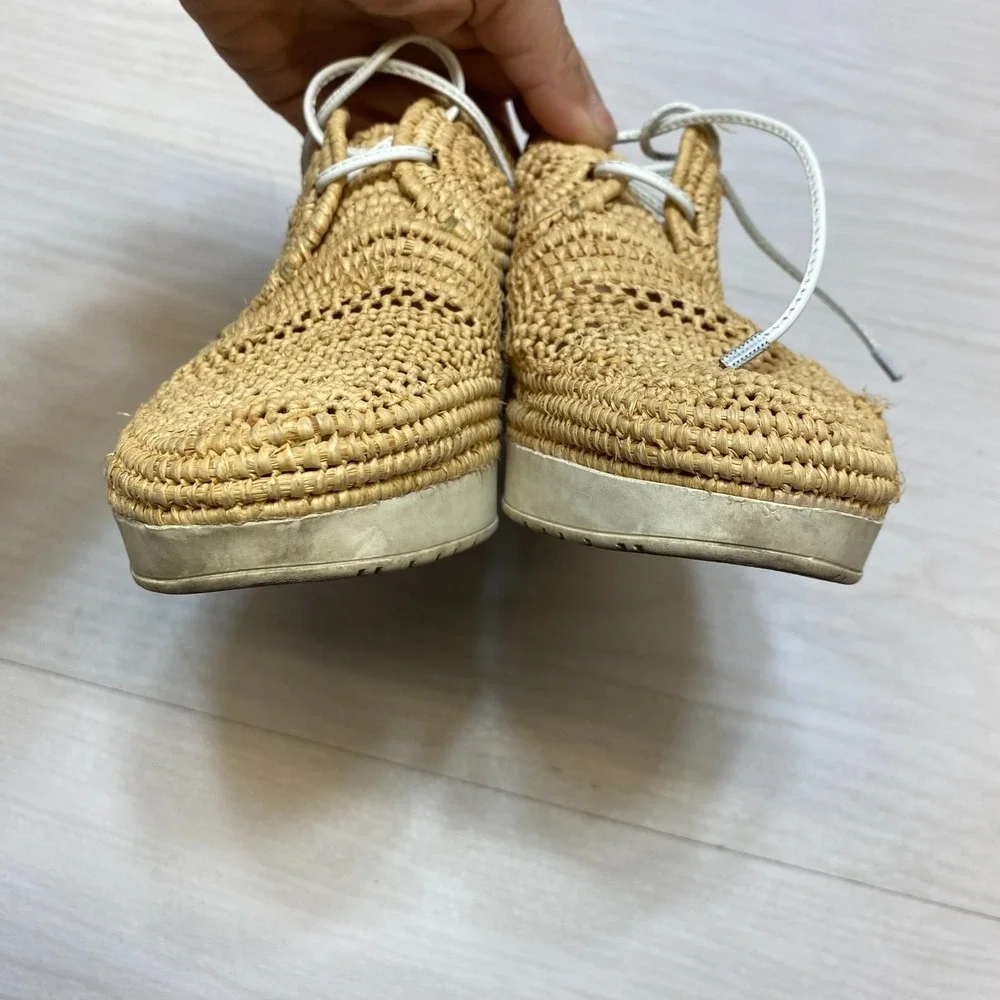 Robert Clergerie Wedge‎ Platform Shoes Womens 6 Beige Lisa Woven Natural Raffia